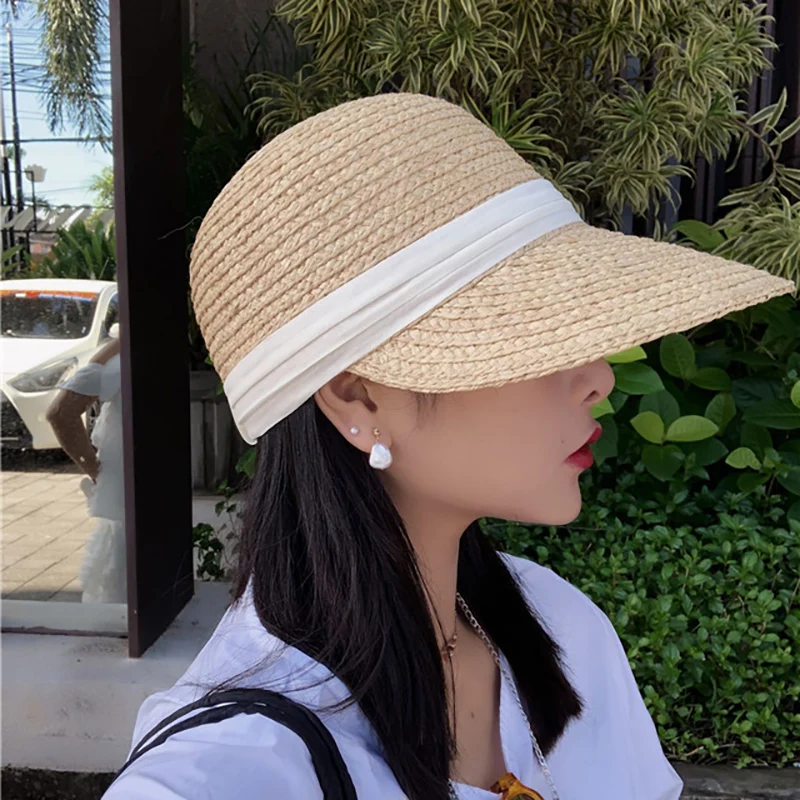 New Handmade Raffia Straw Hats For Women Elegant Ladies Summer Equestrian Hat Visor Beach Vacation Visera Mujer Kawaii Sun Hat