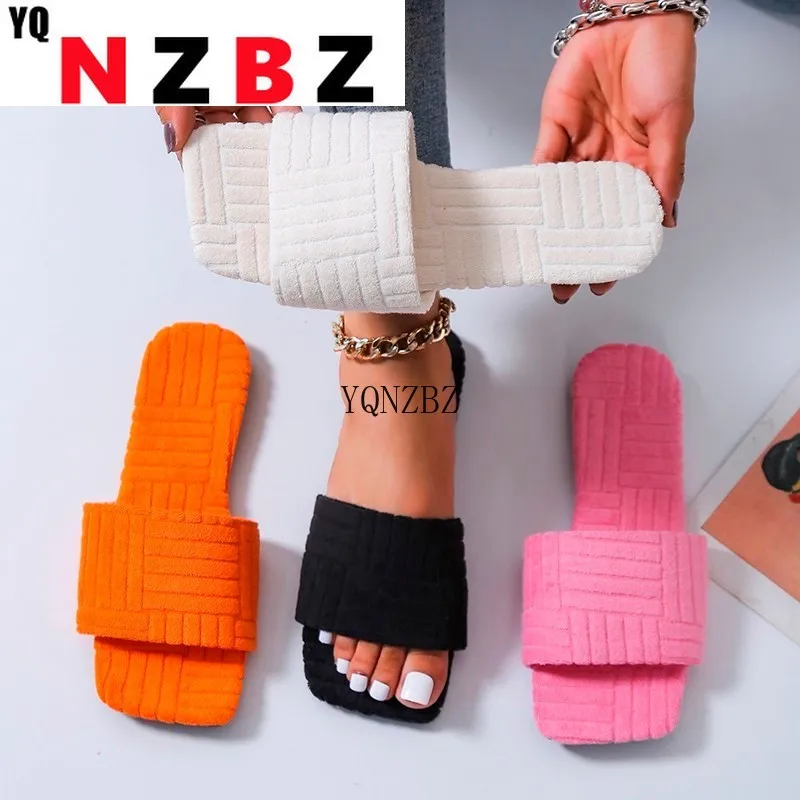 

Summer Women New Flat-bottomed Towel Sandals Comfortable Set Feet Plush Slippers Female Home Durable Non-slip Women Slippers