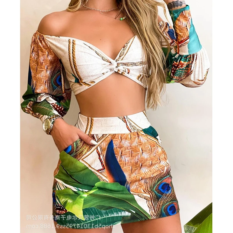 Mandylandy Sexy Mini Skirts Sets Summer Casual Dress Suit 2 Piece Outfits Women Low Cut Crop Tops Clubwear |
