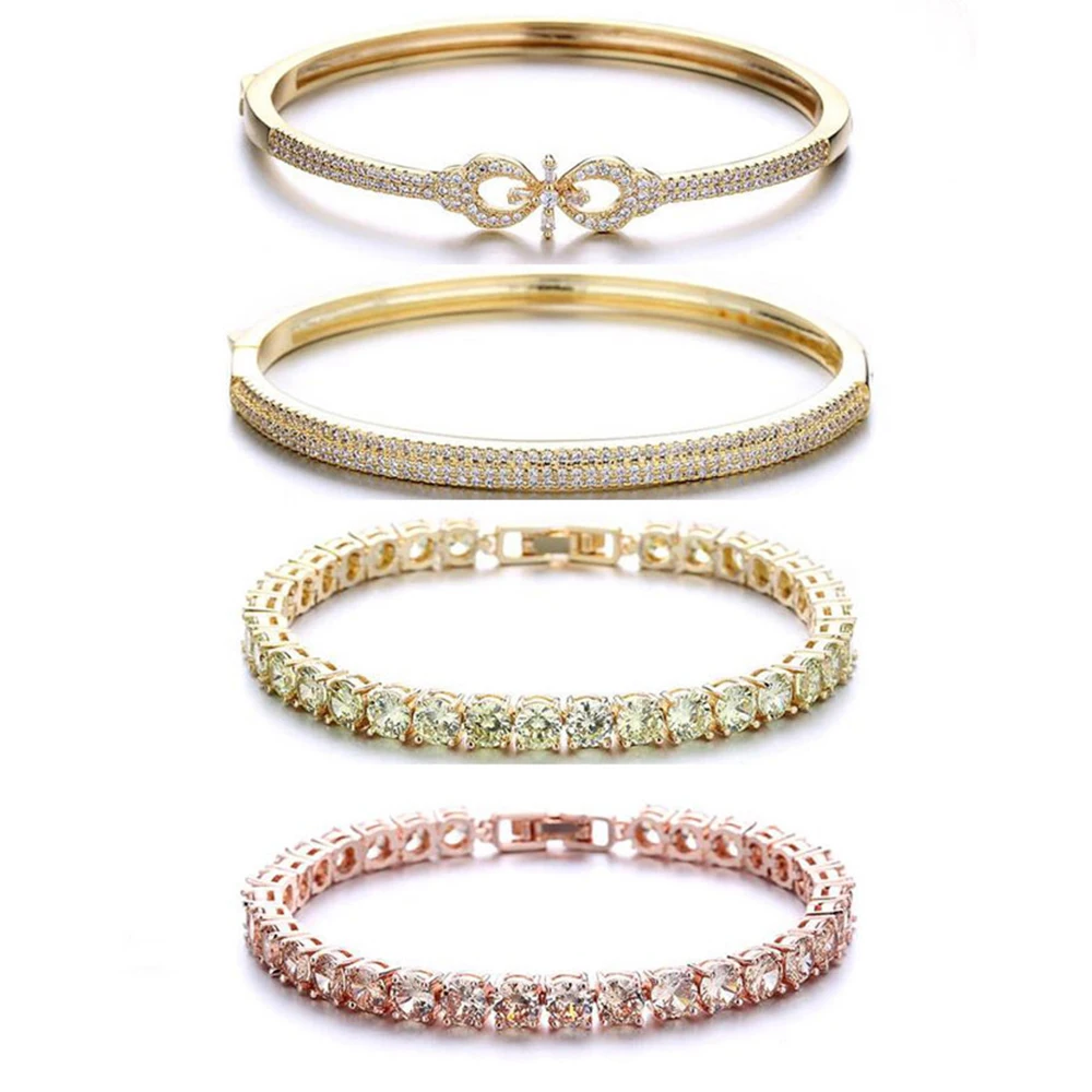 

Подарочные ювелирные изделия для девушек S925, роскошный золотистый браслет с прозрачным кубическим цирконием для женщин, свадебный подарок