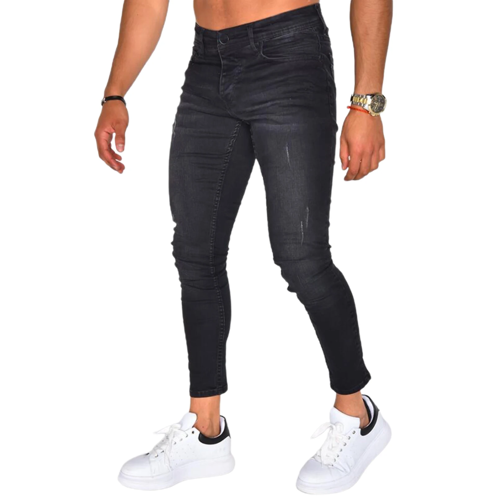 Новые мужские однотонные эластичные облегающие классические джинсы черные