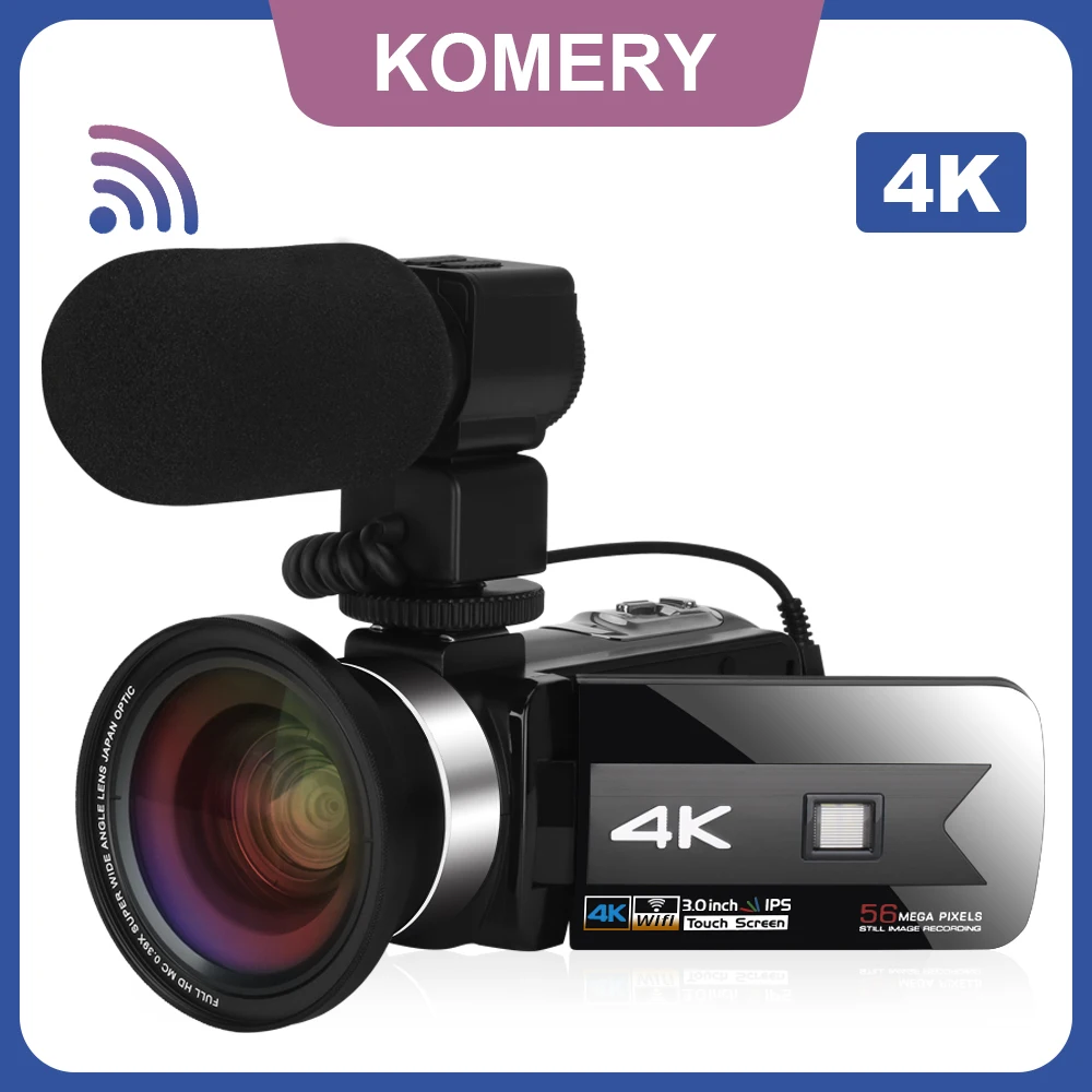 Видеокамера KOMERY 4k для видеозаписи видеокамера Youtube ULTRA HD 56 МП 3 0 дюйма Wi-Fi ИК ночное