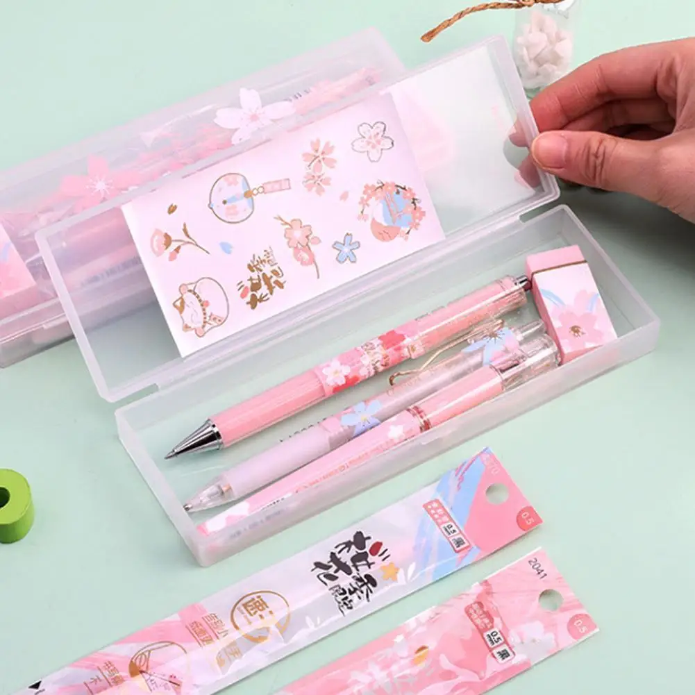 

Cute Blossom Gel Pen Mechanical Pencil With Refill Kawaii Sticker Creative Gift Pencil Case Girl School Reward Stationery