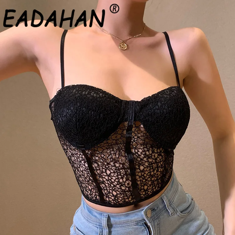 

Женский летний сезон Eadahan 2021, модный жилет, новый сексуальный однотонный тонкий кружевной топ на бретельках без рукавов