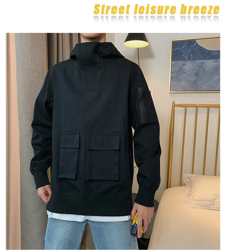 

Cotton Pullover Jacket Men's Fashion Hit Color Casual Hooded Jacket Man Streetwear Wild Loose Hip Hop Bomber Jacket Mens M-5XL