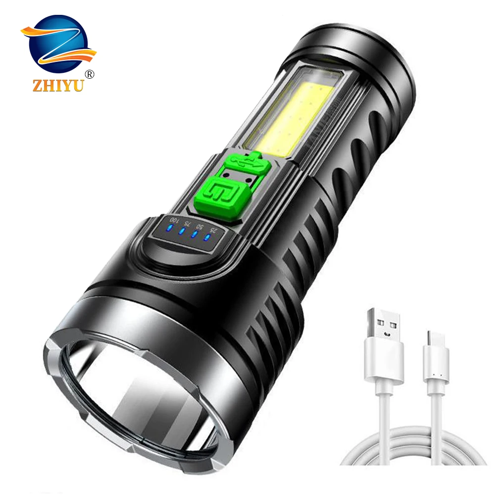 Мощный светодиодный фонарик с подзарядкой по USB 4 режима встроенный аккумулятор