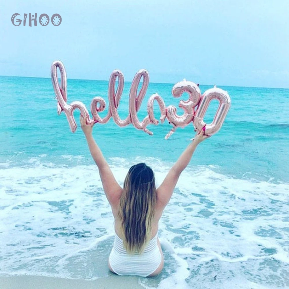Розовое золото Baby Shower ссылку с надписью Hello 30 Фольга шар 21st / 30th 40th счастливый День