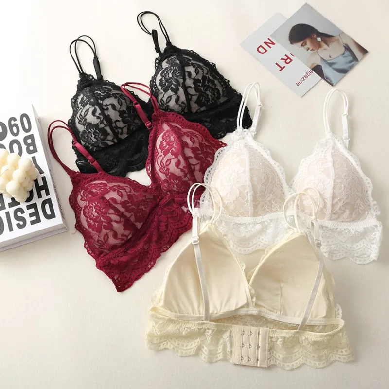 

2021 Sexy Lace bra Women Cozy Lingerie Ultrathin Wrapped Padded Underwear Female No Wire brattele Sleep Tops Femme brasieres