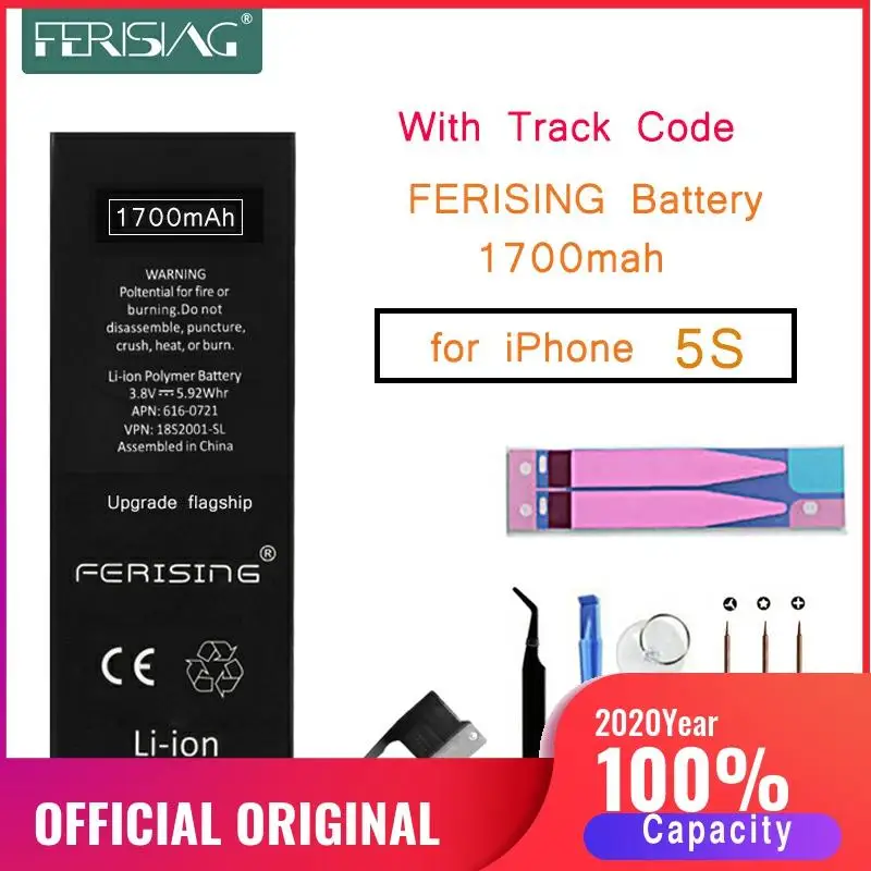 2020 100% оригинальный FERISING новый телефон батарея для iPhone 5S емкость 0 цикл I5S Замена