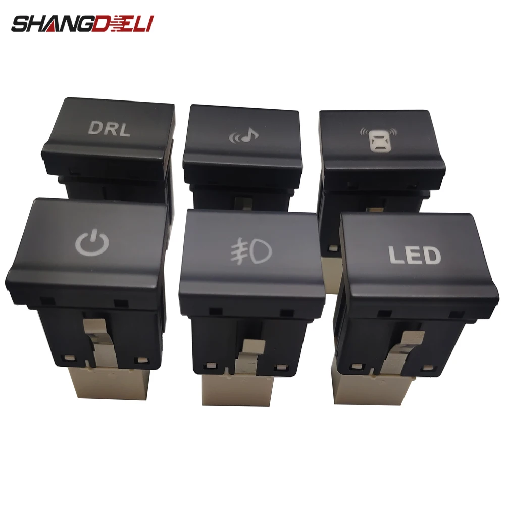 For VW polo 6C 2014 2015 2016 Car Red LED Light Front Fog Light Switch DRL Radar Music Power On Off Button Accessories