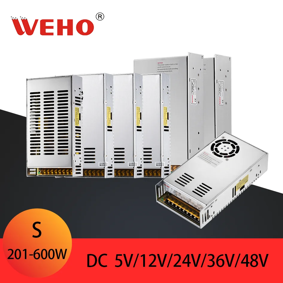 

FREE SHIPPING Power Supply With Fan 201W 250W 350W 400W 500W 600W 110V/220V AC-DC 5V 12V 24V 36V 48V Single Output