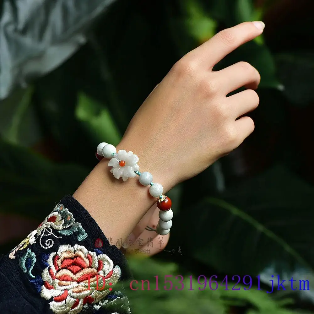 

Jade Flower Bracelet Gifts Green Beads Bangle Fashion Jewellery Jadeite Natural Charm Amulet