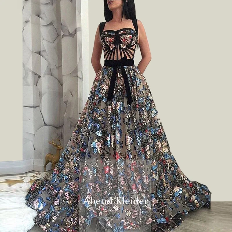 Длинные кружевные Элегантные Формальные вечерние платья без рукавов с вышивкой