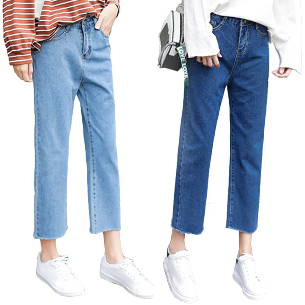 

Women High Waist Jeans Straight Leg Loose Plain Casual Denim
