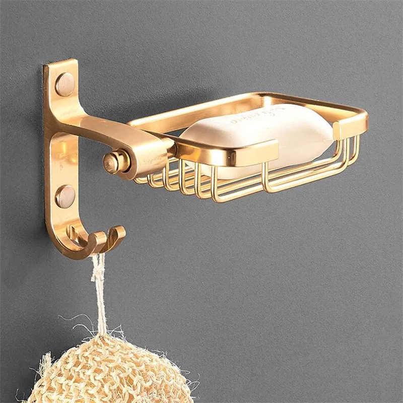 

Bathroom accessories soap dishes solid aluminum soap basket Free shipping gold/satin bath hardware wall mounted with hooks