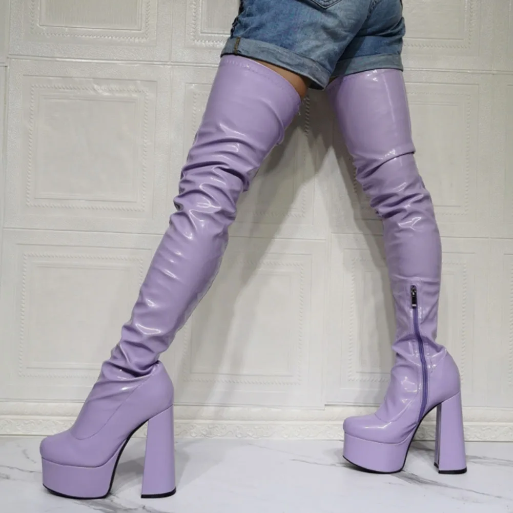 

GIGIFOX Light Purple Plus Size 47 Gothic Fashion Brand Design High Heels Platform Thigh High Boots Winter Shoes Boots Women