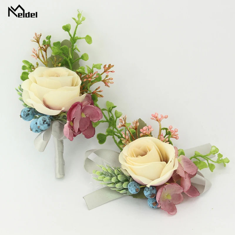 Свадебная бутоньерка Meldel корсет для невесты браслет на запястье цветок шелковая