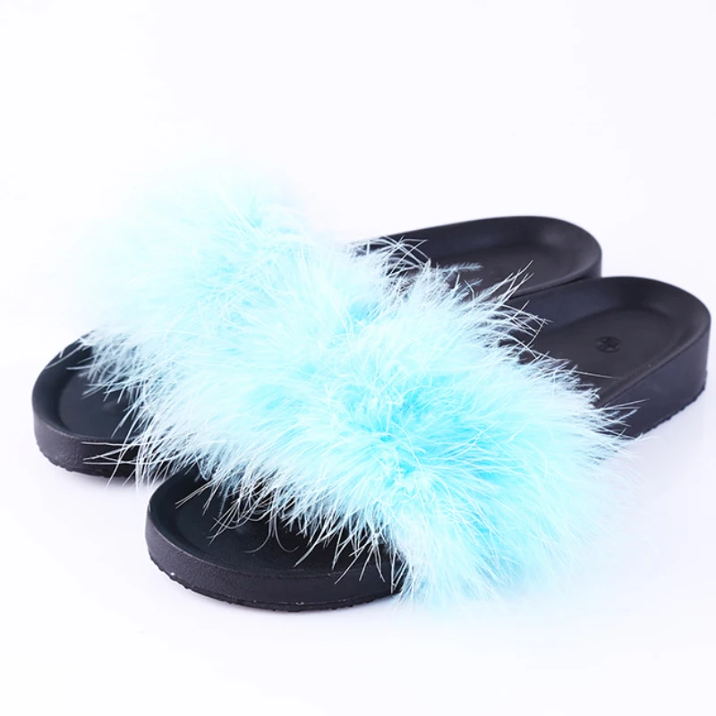 Меховой слайд Симпатичные с перьями обувь на платформе толстая подошва пляжные