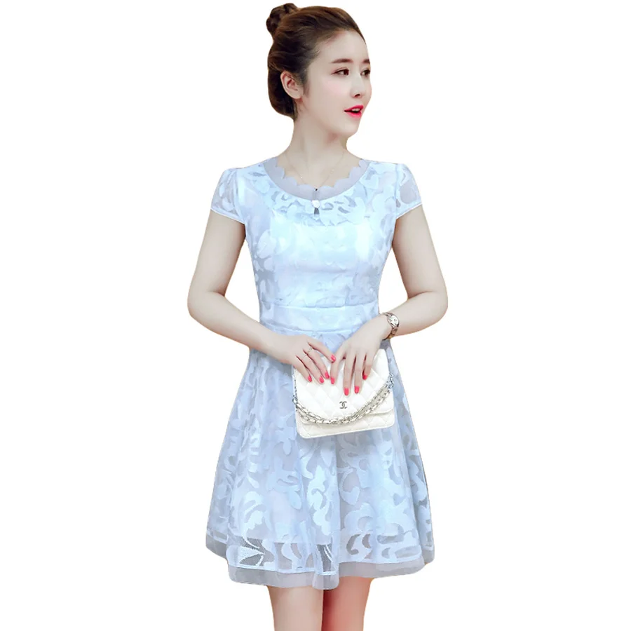 2020 корейские однотонные мини-платья стандарта 3XL летние винтажные кружевные
