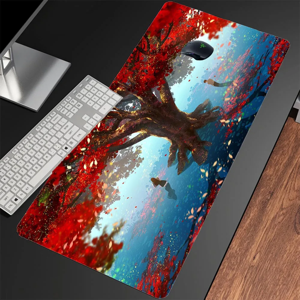 

2021 New Red Anime Tree Oversized Mouse Pad Non-slip Rubber Player Gaming Mouse Pad Laptop Desk Mat for CSGO Dota2 30x80cm Xxl
