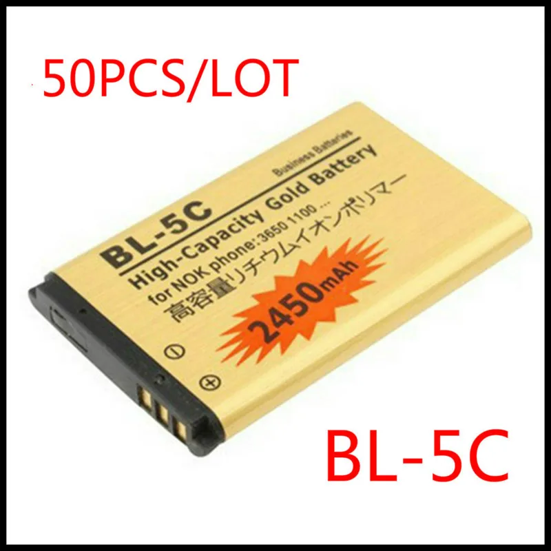 Аккумулятор высокой емкости BL5C 50 шт./Лот Золотая батарея аккумулятор для Nokia 1000 1010