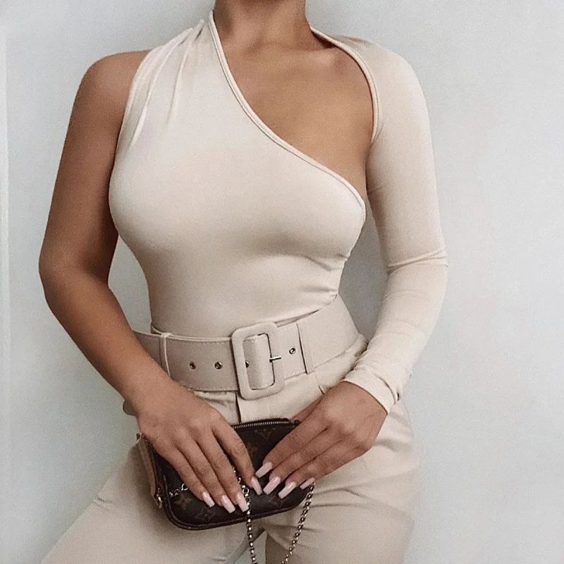 

Casual Female Sexy One Shoulder Long Sleeve Bodysuit For Women Fashion Bodysuit Suit Sport Jumpsuit NTYS1