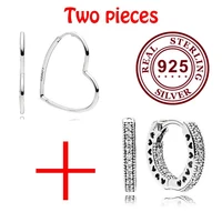 925 sterling silver pan earring fashion hollow heart with crystal earrings for women wedding gift fashion jewelry