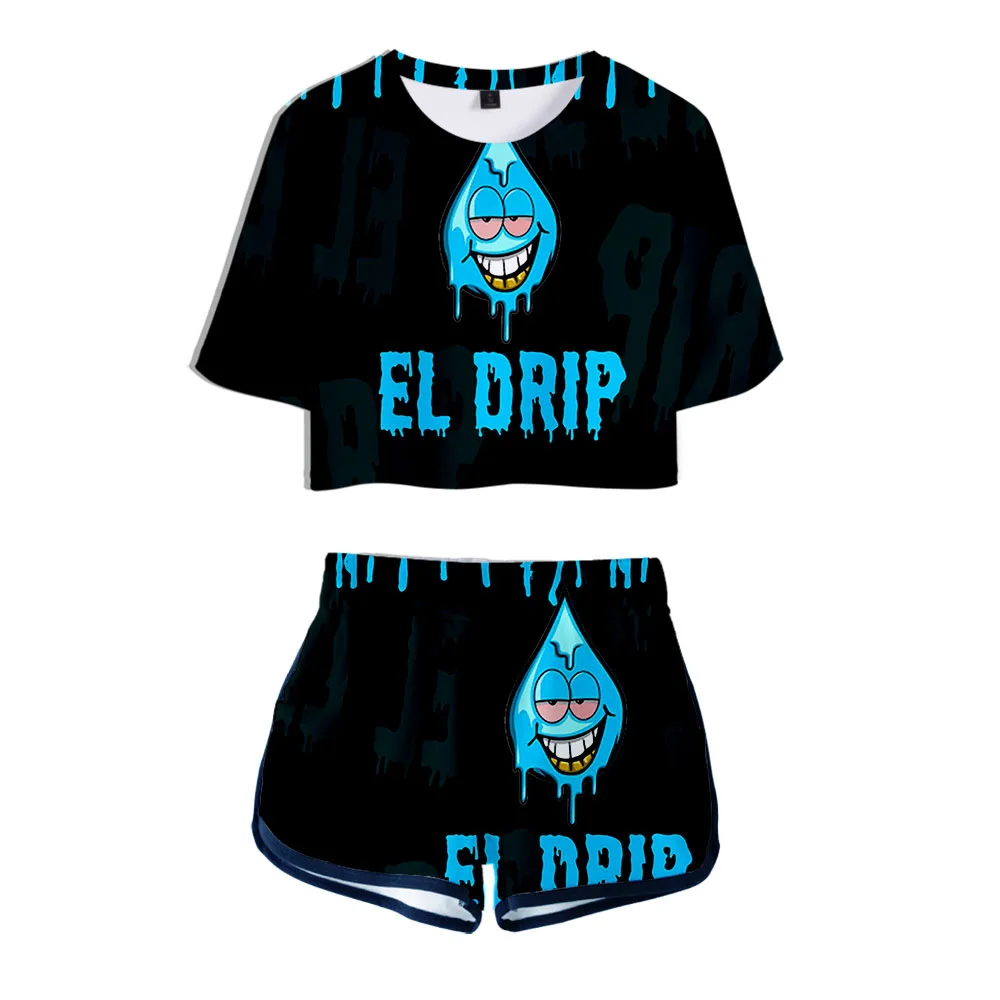 

2021 New El Drip 2 pieces Set Sexy Tshirt Summer Kawaii Girl Fashion Casual Sets Preppy Style Women Streetwear