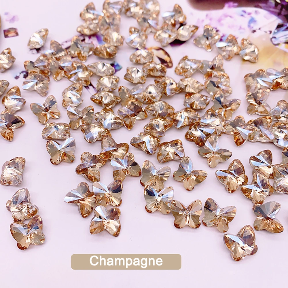 

20Pcs/set Butterfly Nail Art decoration Rhinestone Pointed Bottom K9 Glass Crystal Stone Fashion 3D Fingernail DIY Accessories