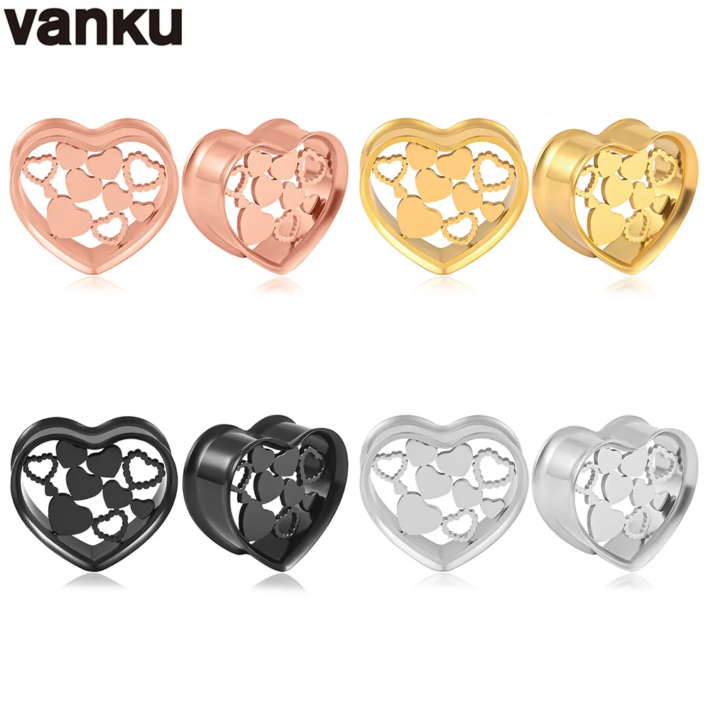 

Vanku 2pcs Stainless Steel Ear Tunnel Hollow Heart Ear Plugs and Gauges Flesh Body Jewelry Ear Expander Reamer Piercing
