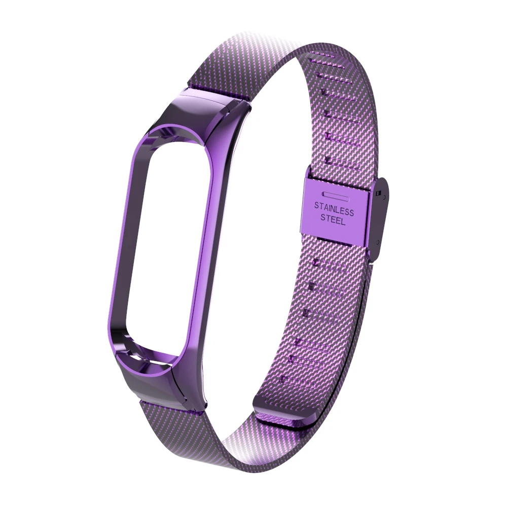 Purple Металлический ремешок для Xiaomi Mi Band 3 Нержавеющая сталь браслет ремень Mi Band 3 Mi3 сменный ремешок; Смарт-часы Mi 3 - Цвет: Purple