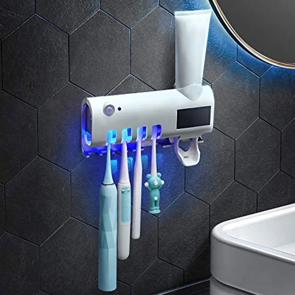 

Newly UV Toothbrush Sanitizer Holders Solar Powered Wall Mount with Toothpaste Dispenser VA88