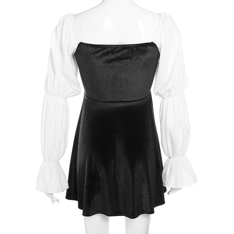 

Patchwork Dress for Women Autumn 2020 Harajuku Ladies Female Dresses Sexy Low Strapless Neck Puff Sleeve Sweet Party Night Dress