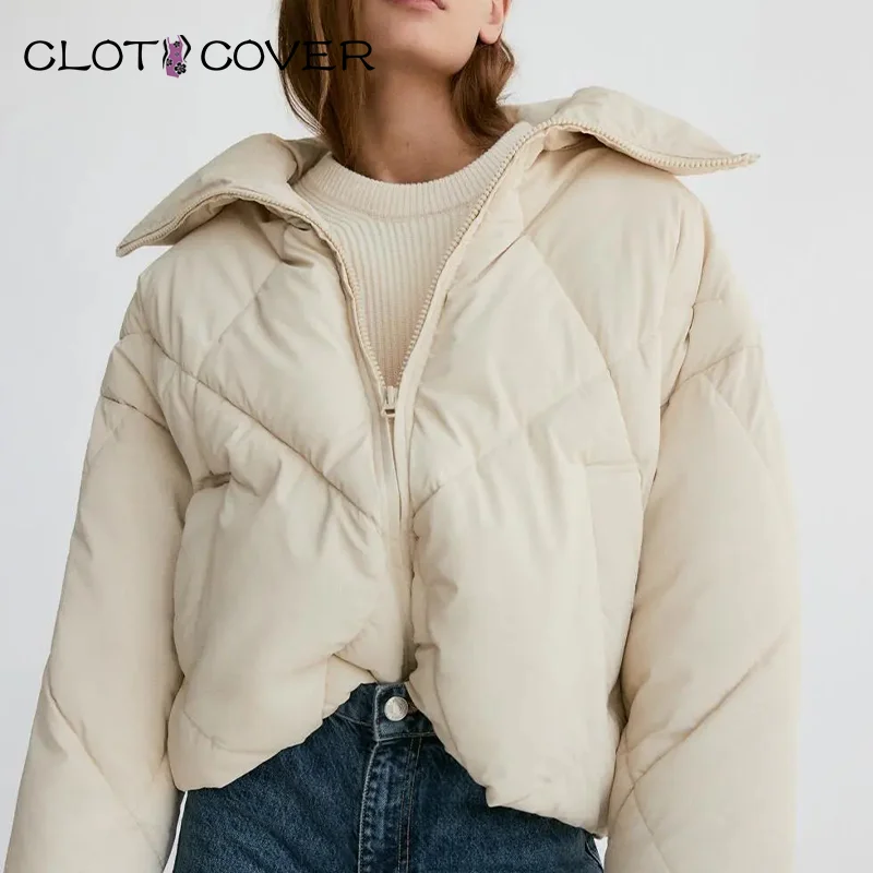 New Winter Thickened Oversize Parka Women Cotton Coat Casual Solid Zipper Short Bubble Jackets Loose Warm Outwear Tops Ladies | Женская