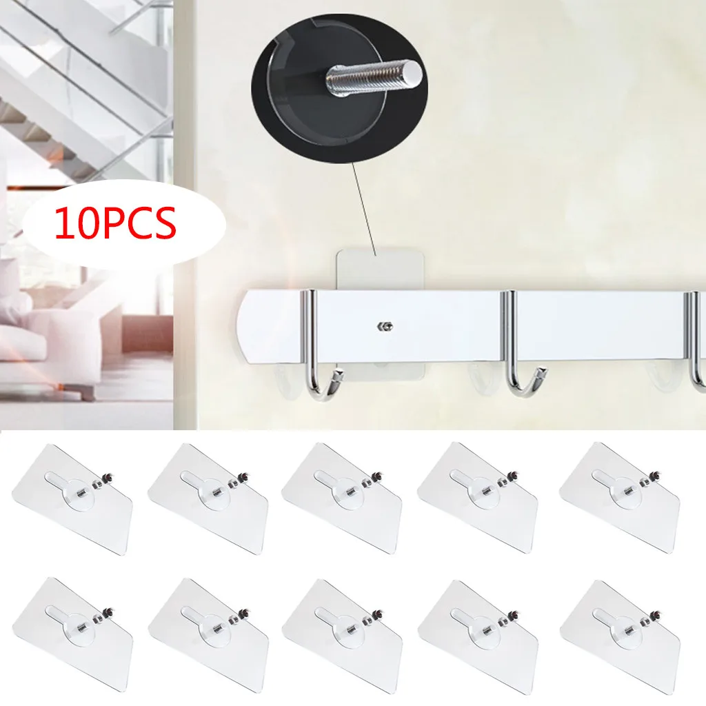 10pcs Home Nail Free Wall Hook Screw Adhesive Non-Trace No Drilling for Bathroom Kitchen Organizer Hooks Storage hooks | Дом и сад