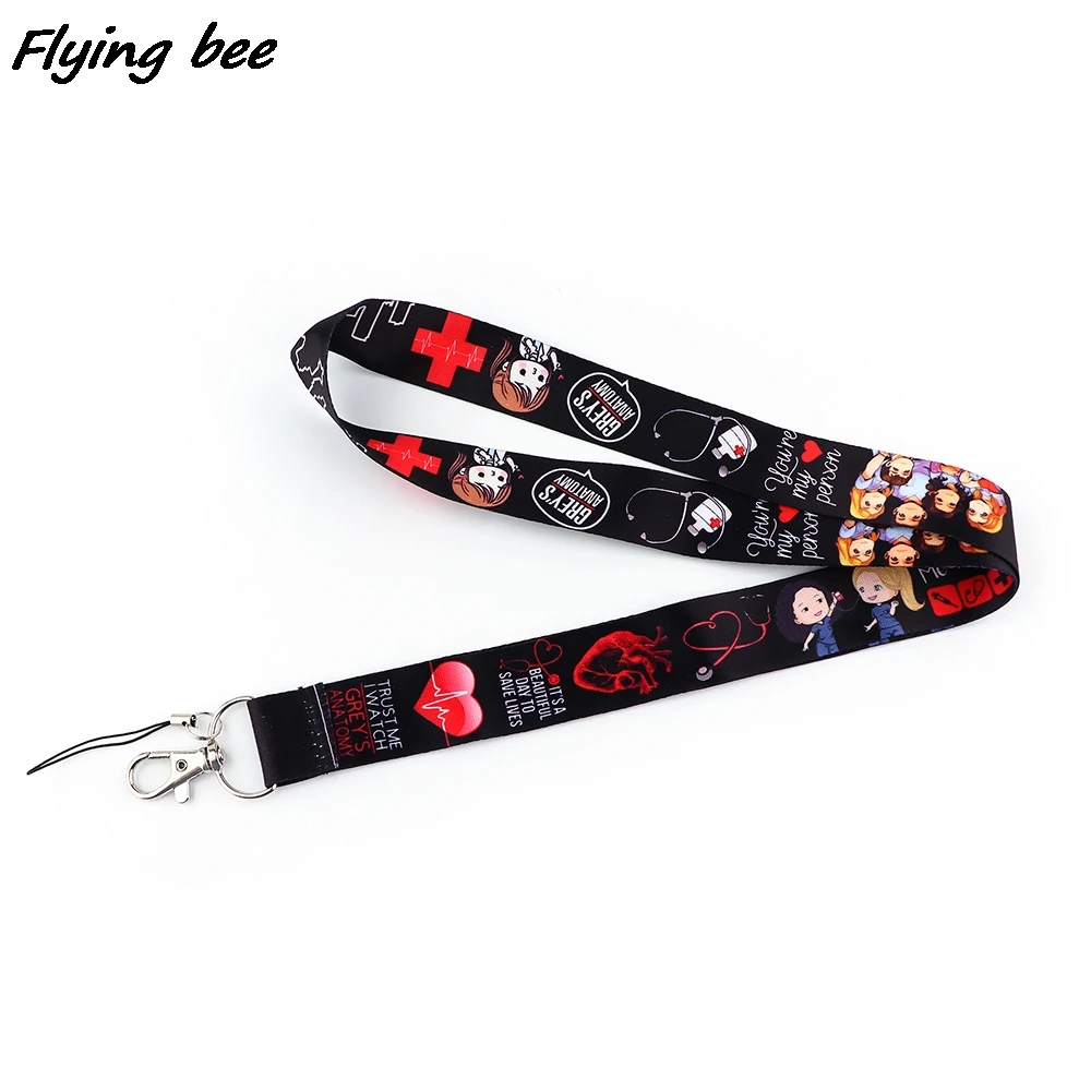 flyingbee x2003 tv greys anatomy lanyard card id holder car keychain id card pass phone badge key ring holder for doctor nurse free global shipping
