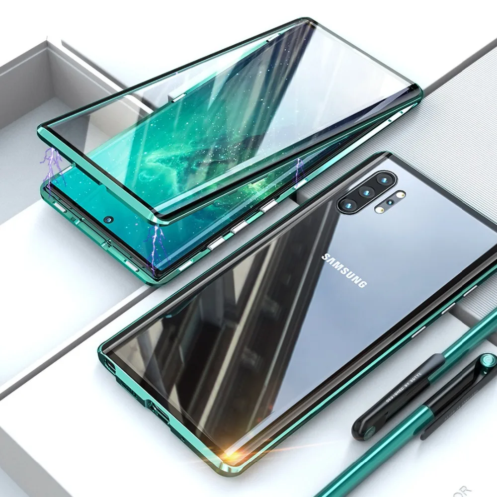 Double sided glass Metal Magnetic Case for Samsung Galaxy Note 10 Plus Phone Case 360 Full Protection Case For Galaxy Note 10