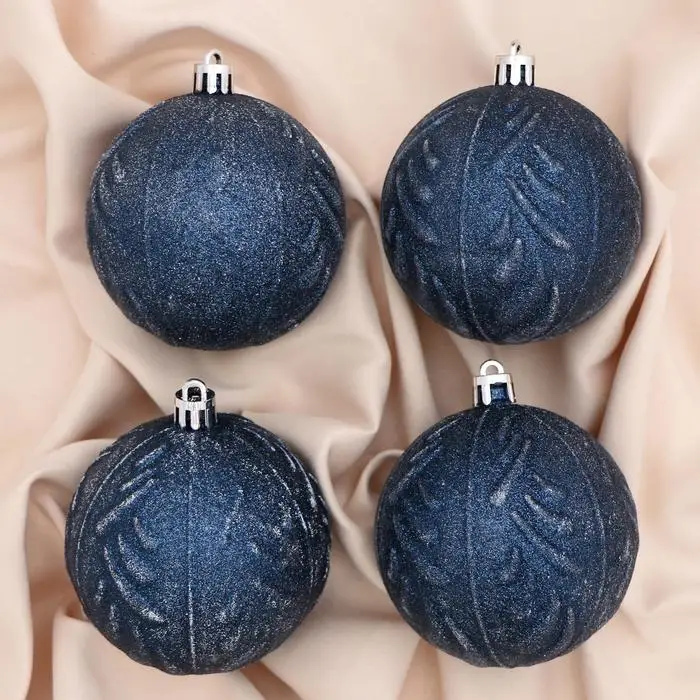 Набор шаров пластик Д-8 см 4 шт Холодный узор синий | Дом и сад