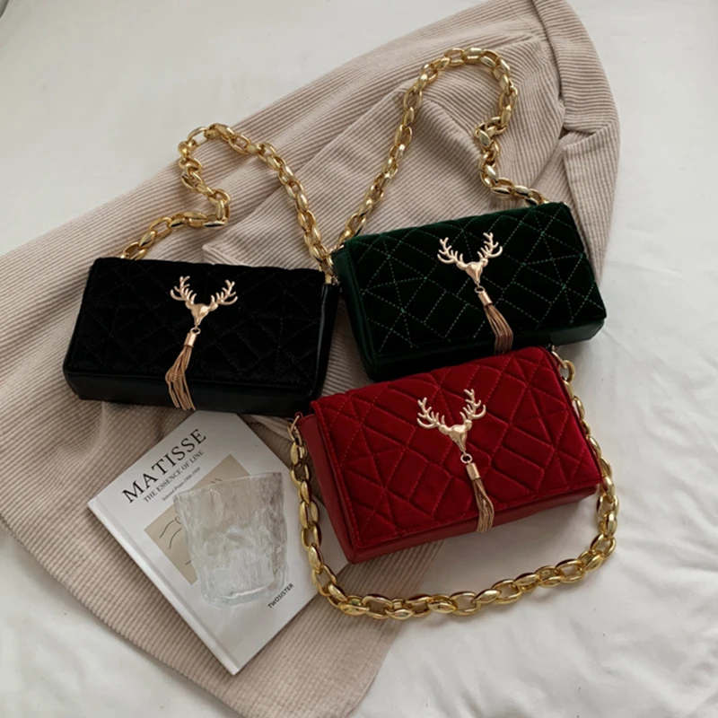 

New Brand Women Crossbody Bags Fashion Flannel Fabric Luxury Handbags Bags Metal Buckle Tassel Ladies Shoulder Bags Underarm Bag