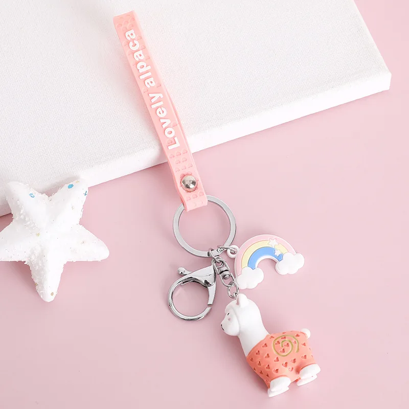 

Lovely Rainbow Alpaca Keychain Fashion Resin Doll Pompon Bag Charm Jewelry Accessories Creative Car Key Pendant Keyring Gift Hot