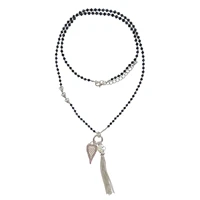 long necklace chain tassel pendant hollowed heart charm white freshwater pearl navy blue crystals for women girls gifts 32 inch