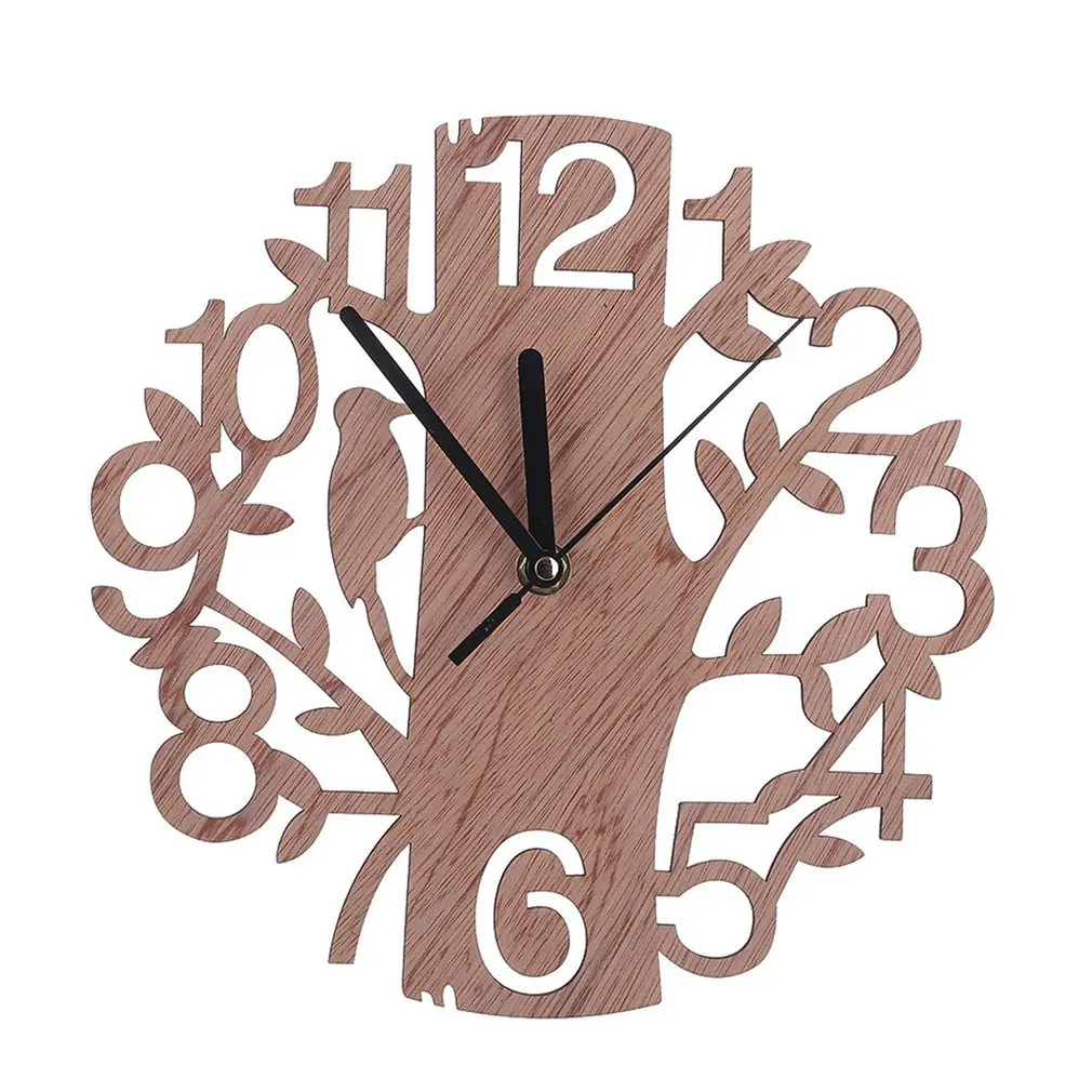 

Hollow Tree Decoration Round Wooden Out Wall Clock Living Room Home Office Ornament Gift Wall Watch
