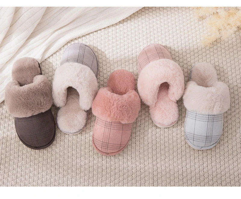 Women's slippers Fur Slippers Winter Warm Big Size 36-44 Plush Non Slip Home shoes Indoor Loves Couple Floor Shoes Bedroom