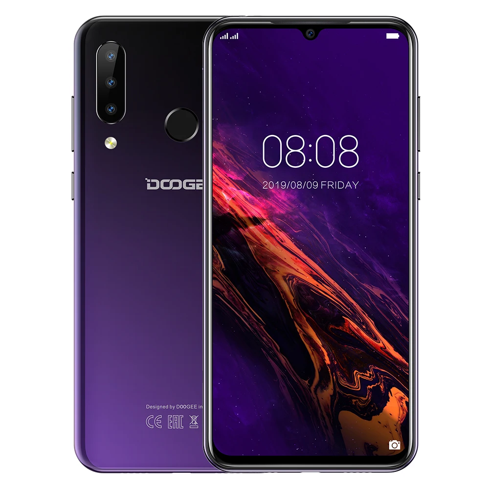 DOOGEE N20, мобильный телефон, 6,3 дюймов, дисплей, 64 ГБ, 4 Гб, отпечаток пальца, распознавание лица, 16 МП, 8 Мп, 8 Мп, тройная задняя камера, восьмиядерный смартфон, 4350 мАч