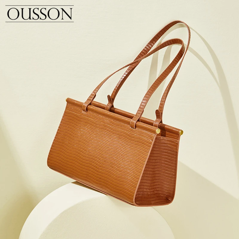 

OUSSON Fashion Exquisite Women's Shoulder Bags Large Capacity Handbag French Style Baguette Bag Lady Leather Underarm Bag