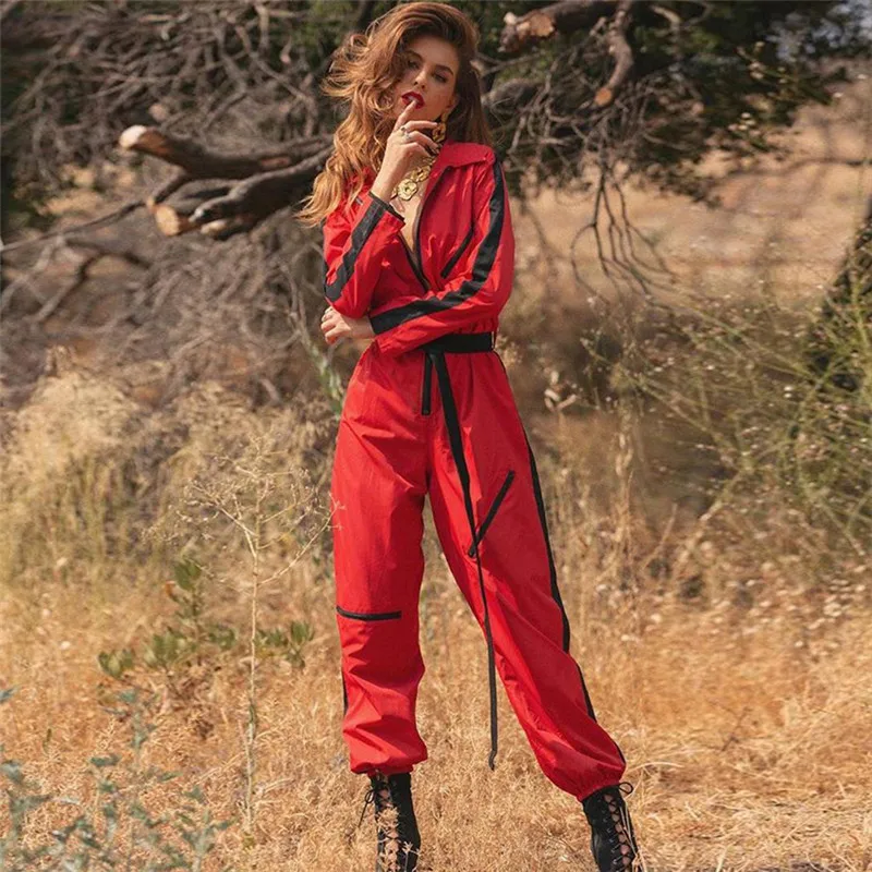 Новая женская одежда лента сплайсинга молнии Комбинезоны |