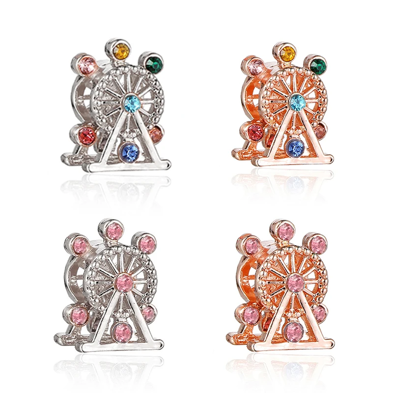 

Romantic Crystal Ferris wheel Love Pendant Charm Beads fit Original Brand Bracelets for Women DIY Jewelry Making Rose Gold