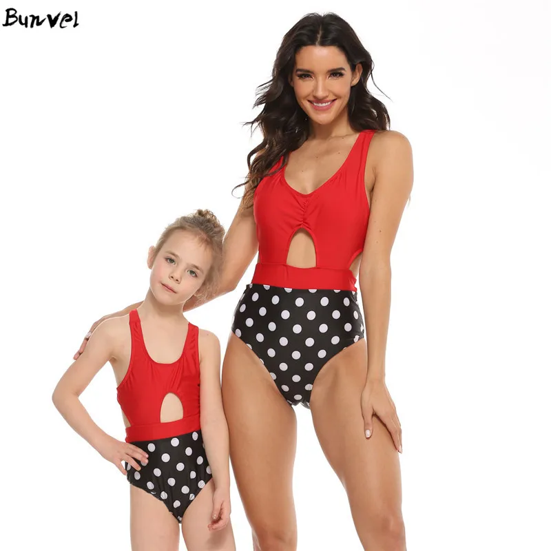 Женский купальный костюм в горошек bunvel летний для мамы и дочки пляжная одежда
