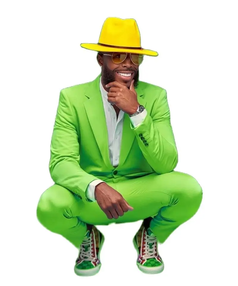 

Мужской облегающий костюм, светильник-Зеленый однобортный смокинг с отложным воротником с вырезом, на свадьбу, для вечеринки, 2 шт.