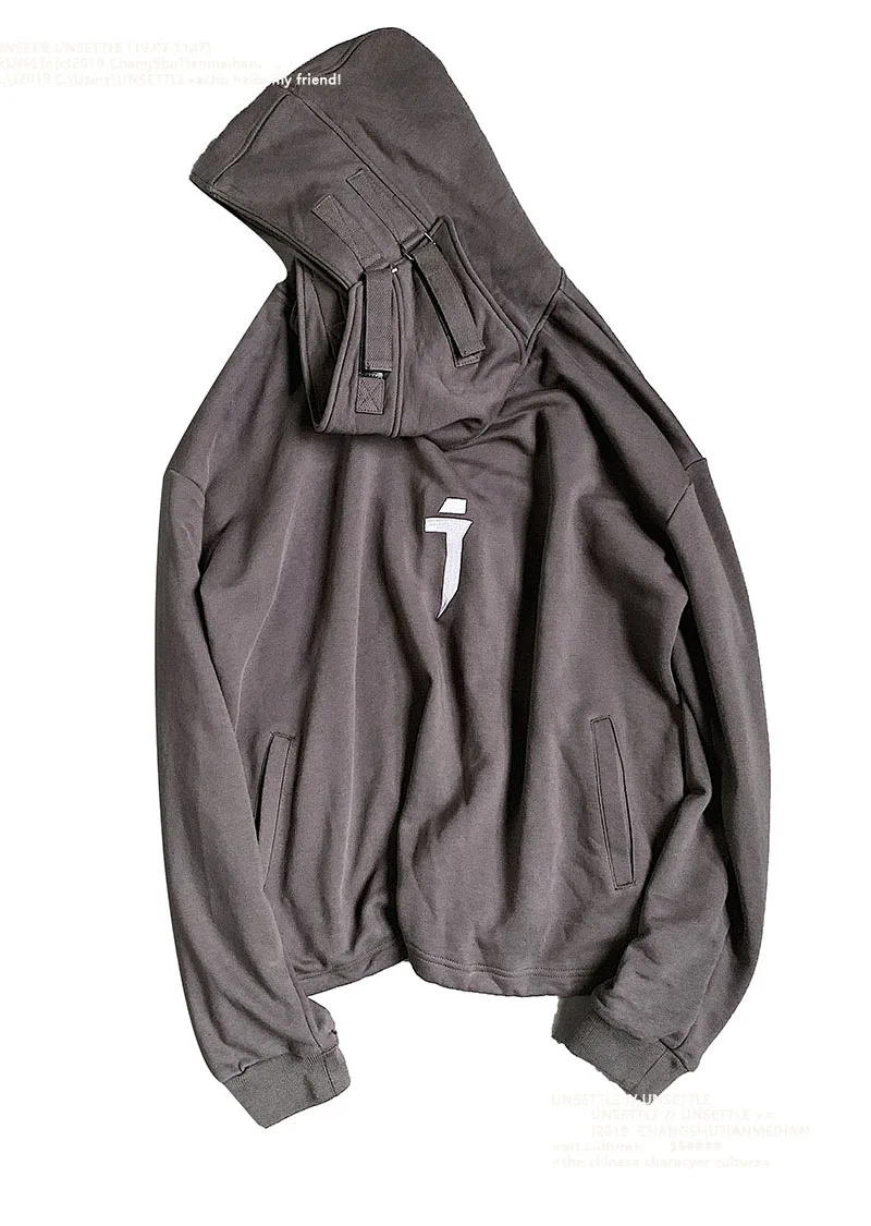 

High neck Fish mouth Pullove japanese Sweatshirts tooling loose hooded Men Hoodies Streetwear Hip Hop Harajuk Male Tops